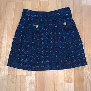 Navy Tweed A-Line Mini Skirt